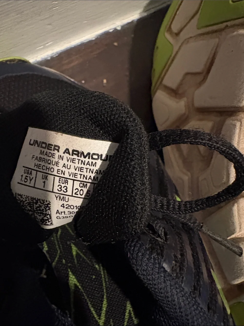 Under Armour Black and Navy Blue Running Shoes with Lime Accent